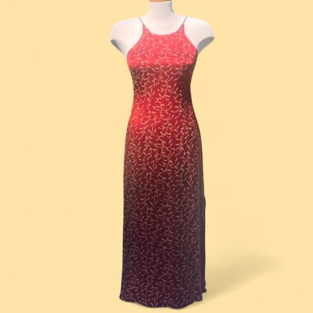 VINTAGE RED AND GOLD SATIN MAXI DRESS